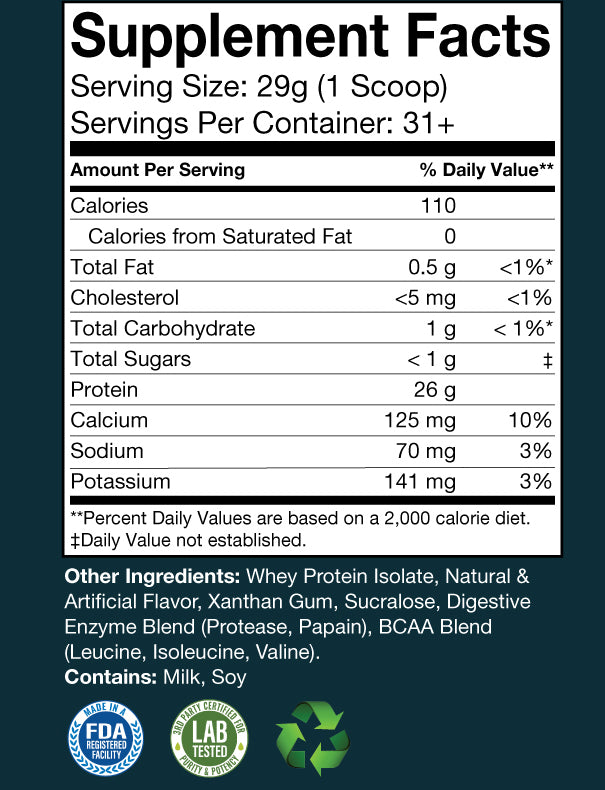 100% Whey Protein Isolate Vanilla Milkshake